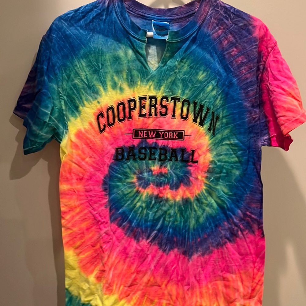Cooperstown baseball Tie dye t-shirt . Small vneck cut. Size medium